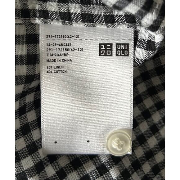 Uniqlo Size XS Linen Cotton Blend Black & White Gingham Button Front Shirt Dress - Picture 6 of 6
